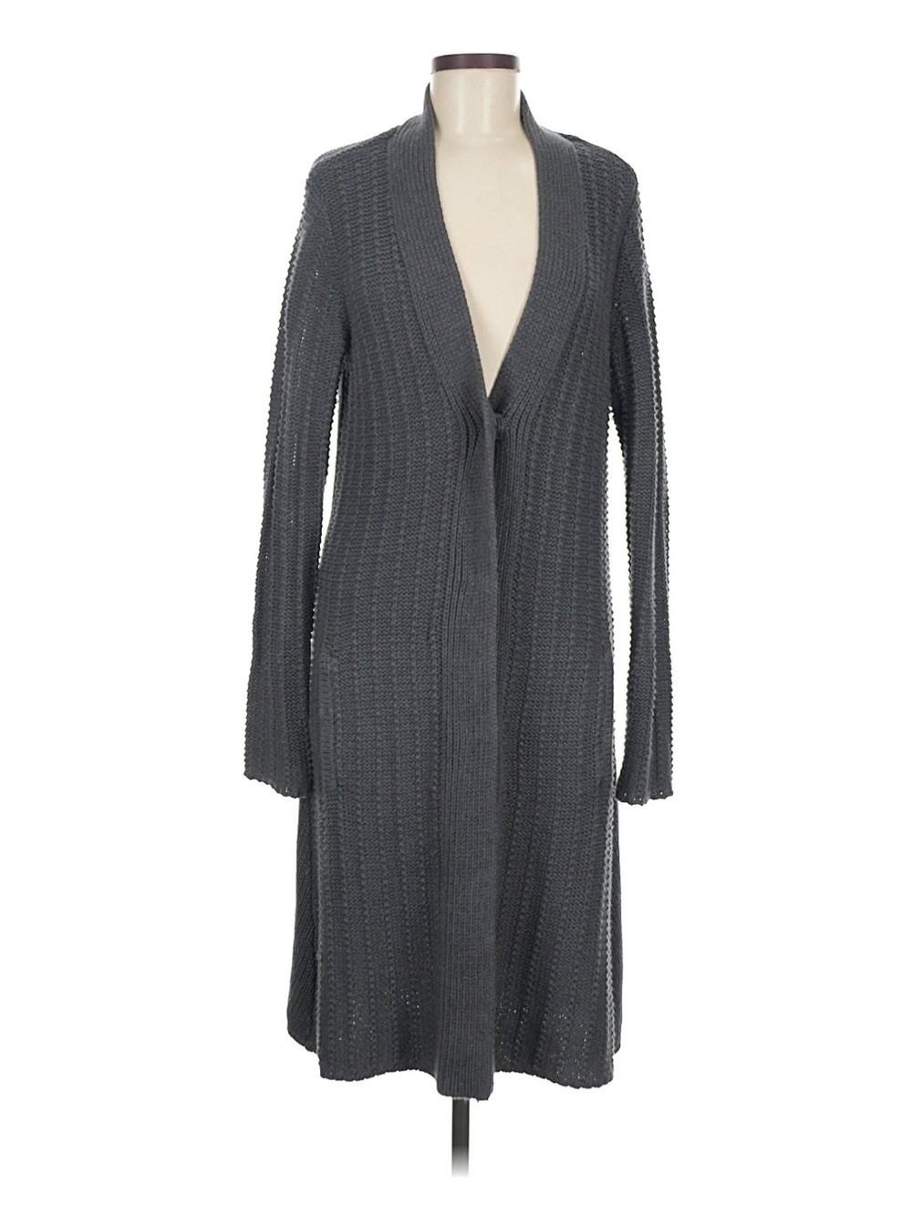 CAbi Long Open-Front Ribbed Cardigan - Gray